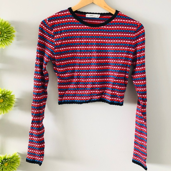 🟡2/30$ | Zara | Crop Fine Knit Multicoloured top - Picture 3 of 11